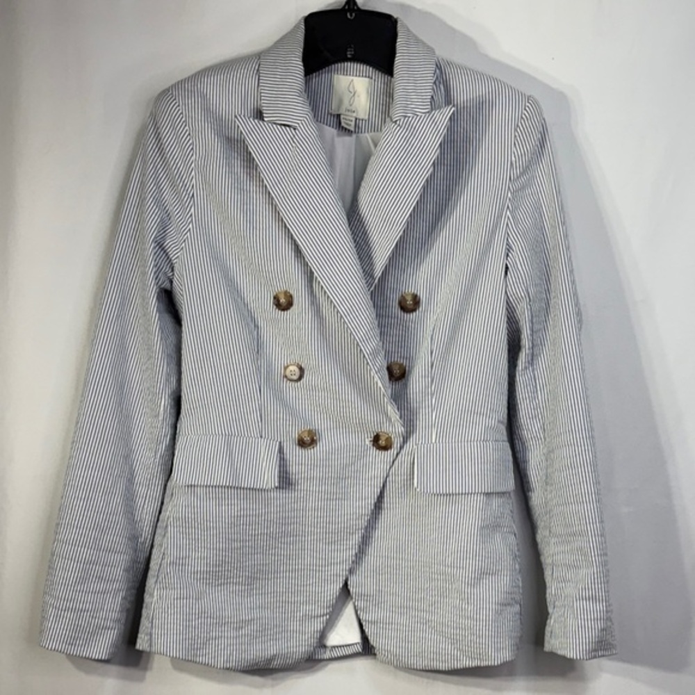 🍟Joie Navy and White Pinstripe seersucker double breasted Blazer